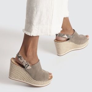 DOLCE VITA DV Shan GRAY SUEDE Faux Snake ESPADRILLES Platform WEDGE HEELS Sz 6